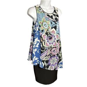 Joseph Ribkoff Floral Chiffon Overlay Dress Size 4 Black Pink Cocktail 191604